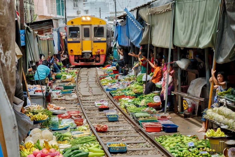 Bangkok: Famous Markets and Dragon Temple Guided Day Tour - Maeklong Railway Market and the train that cuts through it