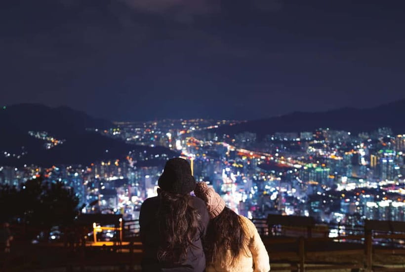 Busan: Night Tour with Jagalchi Market and Skywalk - Gamcheon Culture Village under night lights