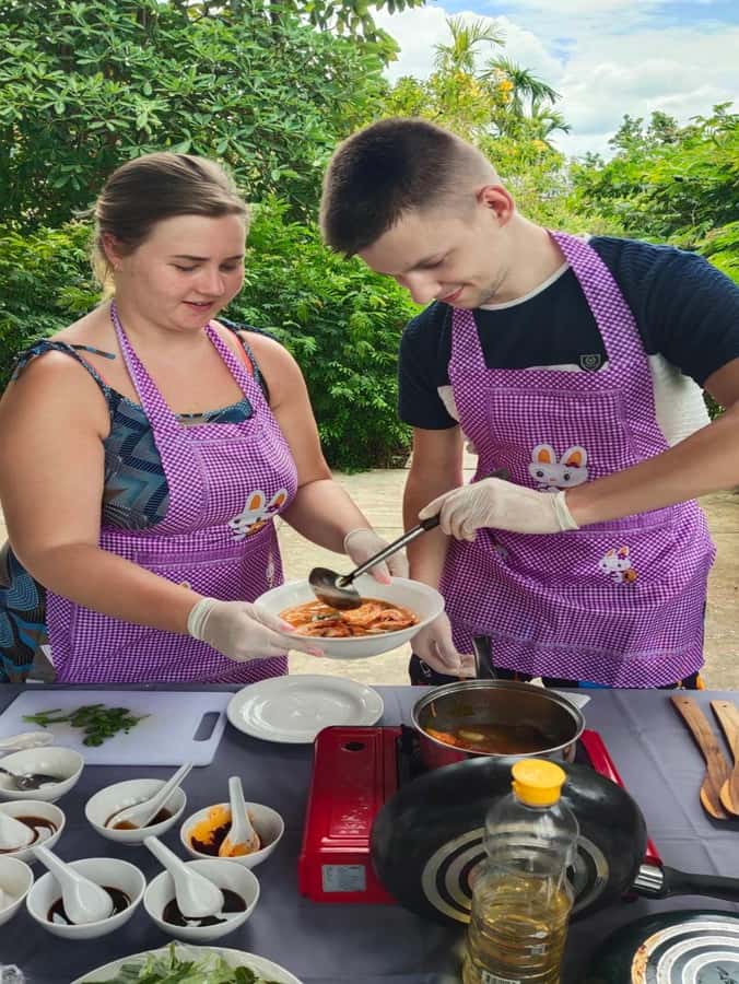 Dinner from cooking class & enjoy local night market - A relaxed start with herbs and an apron