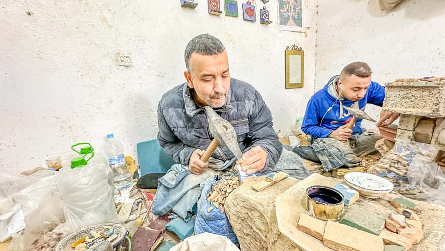 Fes: Attarine Madrasa, Museum, Tannery, Souk and Medina Tour - Pottery and zellige: seeing how the patterns are made