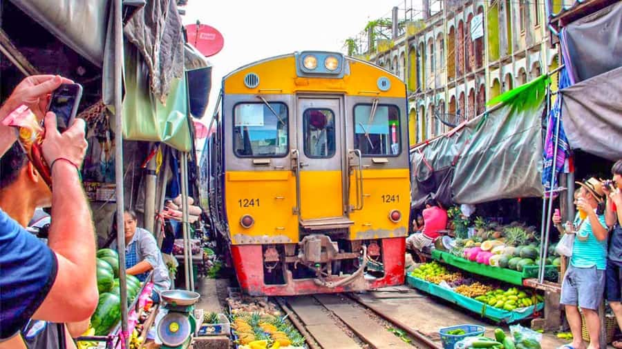 From Bangkok: Markets and Ayutthaya Tour - Maeklong Railway Market and the train that cuts through it