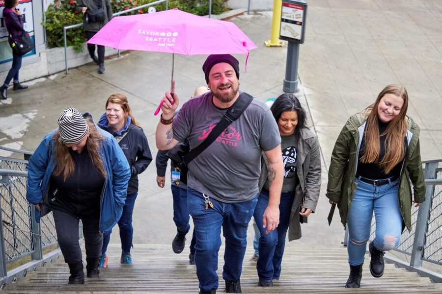 Insider's Breakfast and Culture Tour of Pike Place Market - Fruit, a breakfast taco, and cinnamon orange tea