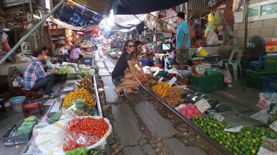 Private Floating & Train Market + DRAGON Temple + Thai Cafe - Maeklong Railway Market and the train that cuts through it