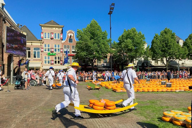 Small Group Alkmaar Cheese Market and City Tour <em>English</em> – Key points at a glance’ /></p>
<ul>
<li><strong>Cheese carriers at close range:</strong> Watch cheese wheels traded, weighed, and carried in a centuries-old tradition.</li>
<li><strong>Jennifer’s local connections:</strong> The Canadian guide lives in Alkmaar and has built relationships with cheese carriers and local businesses.</li>
<li><strong>A true small-group outing:</strong> The maximum group size is six, with no headset and no guide waving an umbrella.</li>
<li><strong>More than cheese:</strong> Walk past the Great St Lawrence Church, City Hall, canals, cobbled lanes, and the Waag.</li>
<li><strong>Good value at $33.64:</strong> The price covers a 2.5-hour English tour, market admission, guiding, city history, and cheese tasting.</li>
<li><strong>Easy finish in the center:</strong> Begin near Alkmaar train station at 9 a.m. and finish at Waagplein, right by the market area.</li>
</ul>
<h2>Why Alkmaar’s cheese market deserves a morning</h2>
<p><img width="669" height="446" decoding="async" src=
